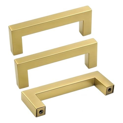 goldenwarm Brushed Brass Cabinet Handles Drawer Pulls and Knobs 5 Pack LSJ12GD76 Stainless Steel 3 in Bar Handle Knob Pull FineBrushed Satin Gold Furniture Hardware
