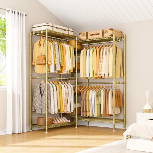 Ulif E4L Corner Clothes Rack, L Shaped Garment Rack, Heavy-Duty Freestanding Closet System with Shelves and Hangers, Max Load 962lbs, 42.7" W x 42.7" D x 79.3" H, Gold - Image 2