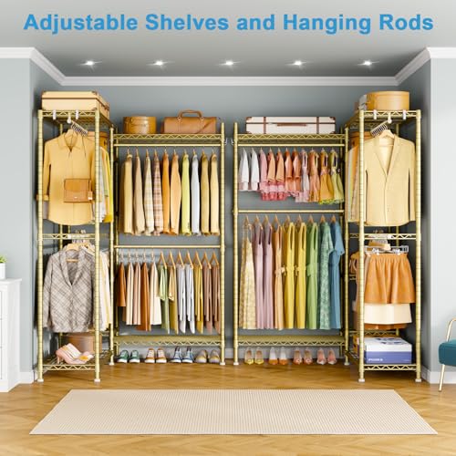Ulif E4L Corner Clothes Rack, L Shaped Garment Rack, Heavy-Duty Freestanding Closet System with Shelves and Hangers, Max Load 962lbs, 42.7" W x 42.7" D x 79.3" H, Gold - Image 3
