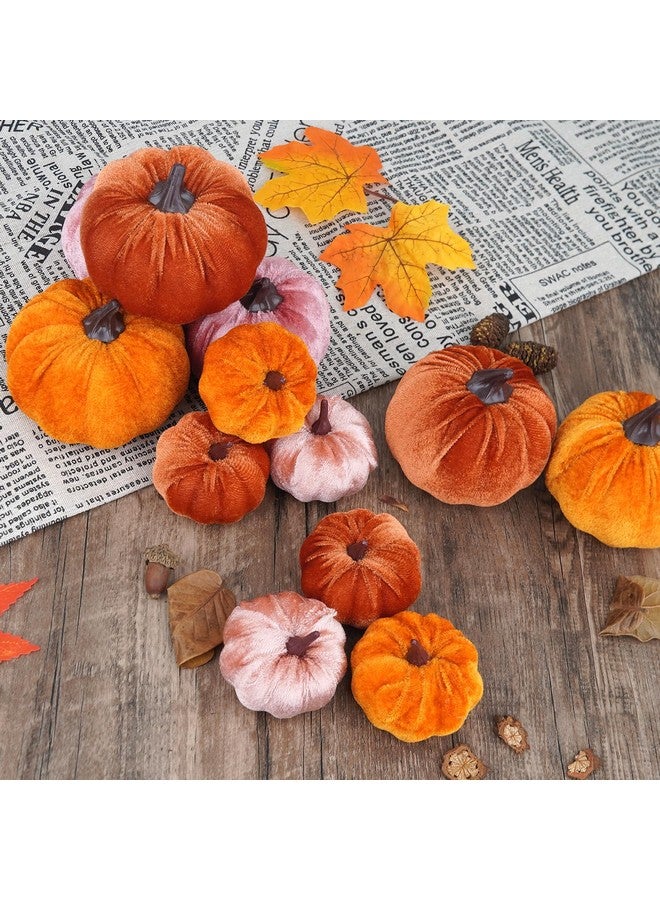 Artmag 12Pcs Fall Artificial Velvet Pumpkins Assorted Sizes Orange Brown Pink Fake Farmhouse Harvest Pumpkins for Fall Thanksgiving Party Home Decoration - Image 5