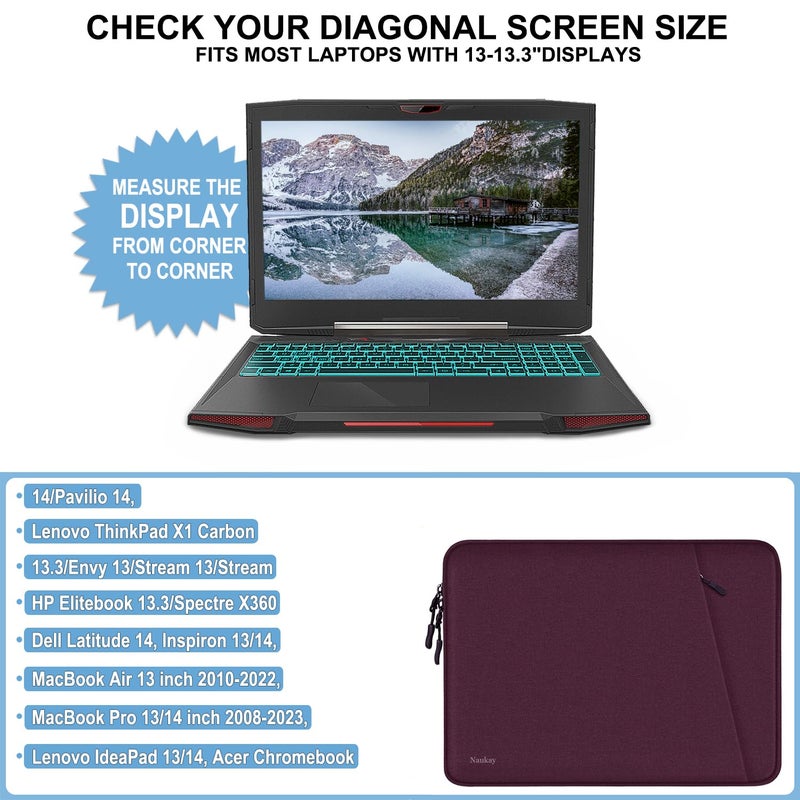 Naukay Laptop Sleeve Bag 13.3 inch, Shockproof Protective Computer Cover with Accessories Pocket, Laptop Case Compatible with MacBook Air/Pro 13-13.3 inch, Compatible for MacBook Pro 14 inch, Magenta - Image 4
