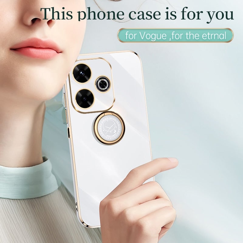 HuHa Protective Cover For Redmi 13 4G XINLI Straight Edge 6D Electroplate TPU Phone Case with Ring Holder(Black) - Image 2