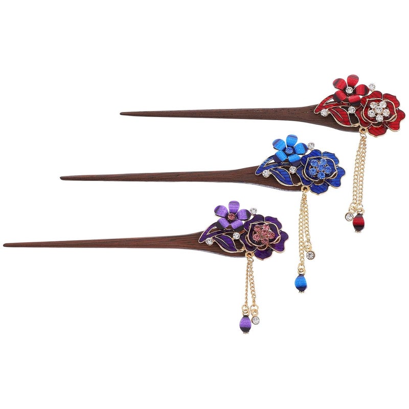 3pcs Vintage Chinese Hair Chopstick Pins with Tassels Handmade Ethnic Hair Bun Sticks for Women Collection for Traditional and Everyday Styling - Image 1