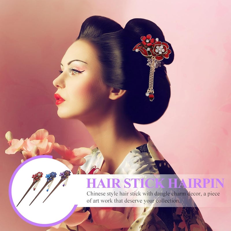 3pcs Vintage Chinese Hair Chopstick Pins with Tassels Handmade Ethnic Hair Bun Sticks for Women Collection for Traditional and Everyday Styling - Image 4