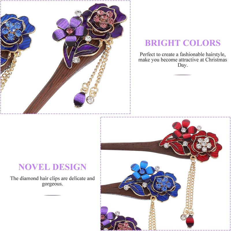3pcs Vintage Chinese Hair Chopstick Pins with Tassels Handmade Ethnic Hair Bun Sticks for Women Collection for Traditional and Everyday Styling - Image 3