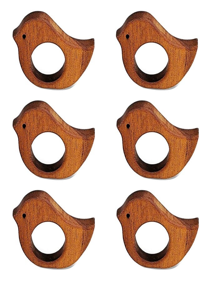 QIAOIDEA Bird Napkin Rings - Vintage Cottage Animal Bird Napkin Ring Holder for Dinning Room Table Decor, Set of 6 Farmhouse Chic Wooden Bird Napkin Holder for Spring Holiday Party Banquet - Image 1