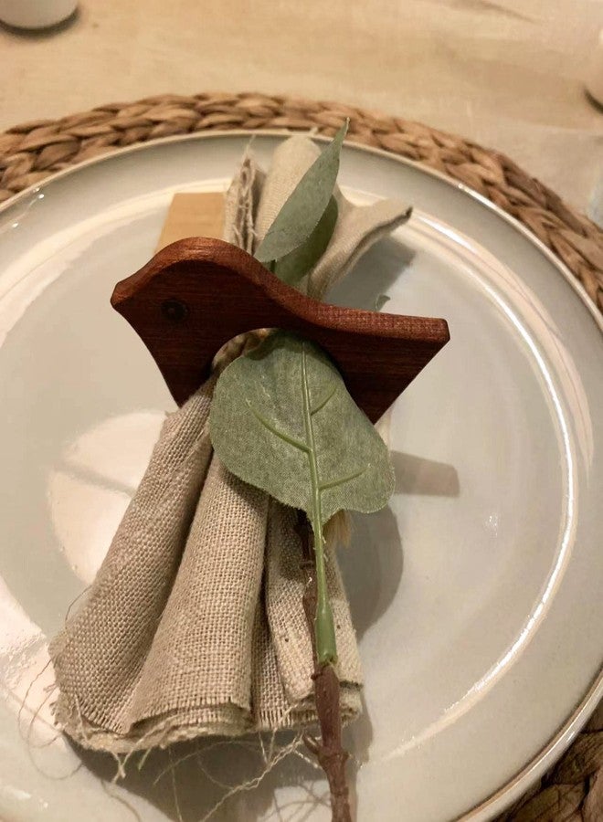 QIAOIDEA Bird Napkin Rings - Vintage Cottage Animal Bird Napkin Ring Holder for Dinning Room Table Decor, Set of 6 Farmhouse Chic Wooden Bird Napkin Holder for Spring Holiday Party Banquet - Image 2
