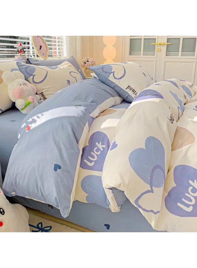 Red Bean 100% Cotton Duvet Cover Single Student Dormitory Bedding Single Full Cotton Fresh Bedding 160*210cm Heartbeat - Image 2