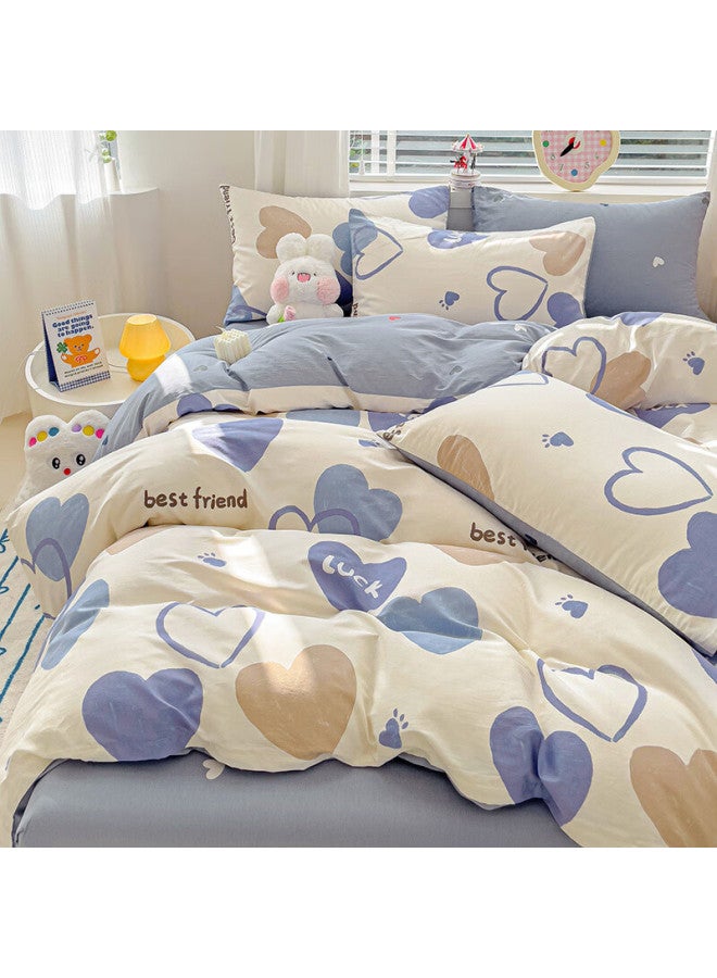 Red Bean 100% Cotton Duvet Cover Single Student Dormitory Bedding Single Full Cotton Fresh Bedding 160*210cm Heartbeat - Image 3