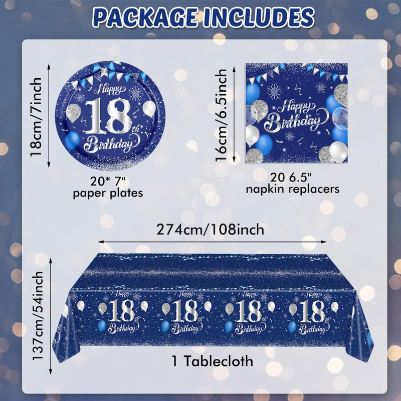 SNIMICS Blue 18th Birthday Decorations for Boys Girls Navy Blue Silver Happy 18th Birthday Napkins Tablecloth Plates for 18th Birthday Anniversary Party Supplies 18 Year Old Party Decorations - Image 2