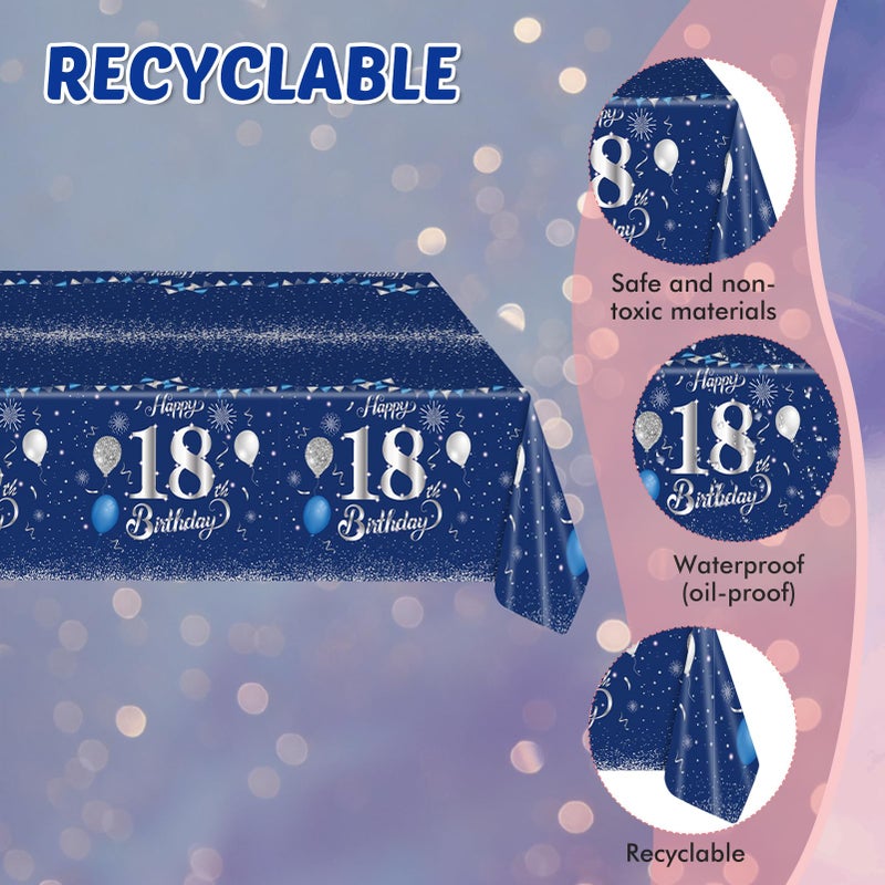 SNIMICS Blue 18th Birthday Decorations for Boys Girls Navy Blue Silver Happy 18th Birthday Napkins Tablecloth Plates for 18th Birthday Anniversary Party Supplies 18 Year Old Party Decorations - Image 3