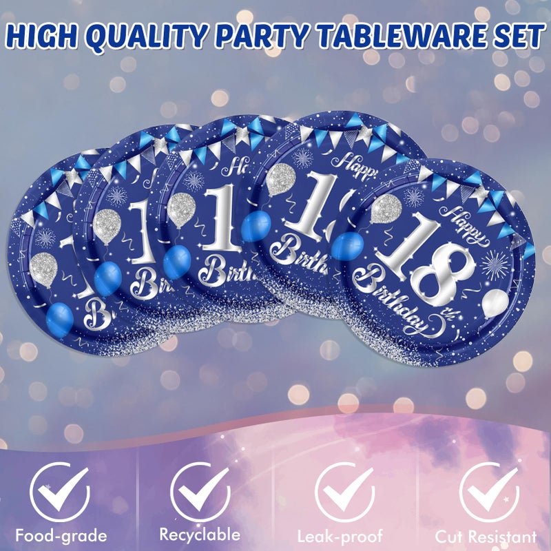 SNIMICS Blue 18th Birthday Decorations for Boys Girls Navy Blue Silver Happy 18th Birthday Napkins Tablecloth Plates for 18th Birthday Anniversary Party Supplies 18 Year Old Party Decorations - Image 4