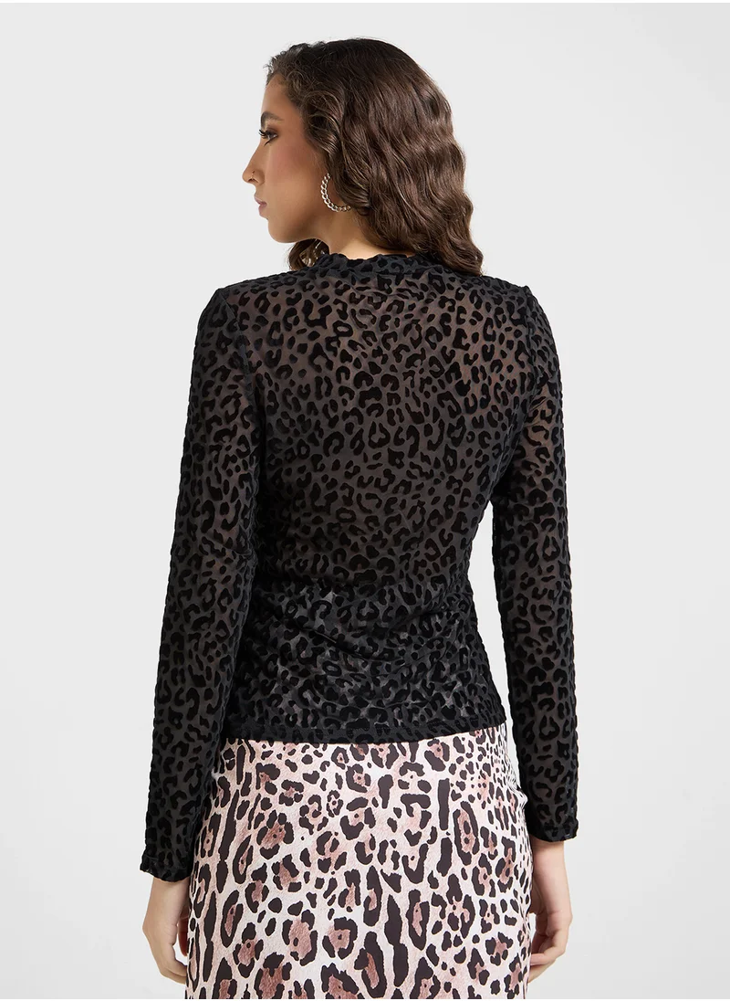 Ginger Sheer Leopard Print Fitted Top