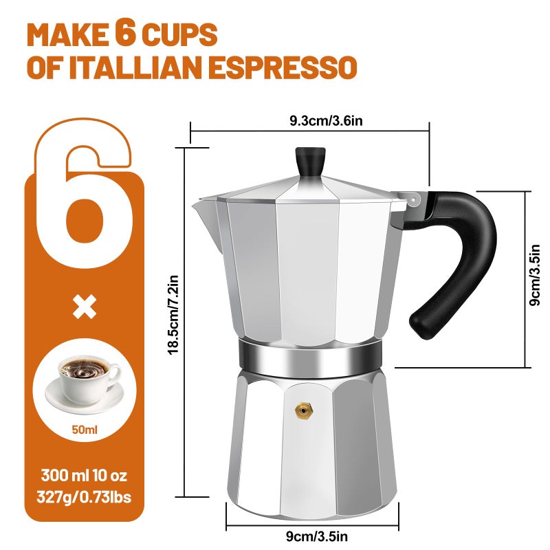 DITOSH 6 Cup Aluminum Espresso Stovetop Moka Pot Express Coffee Maker Percolator Italian Classic Mocha Coffee Machine for Italian and Cuban Cafe Brewing for Home & Camping 300ml 10oz - Image 2
