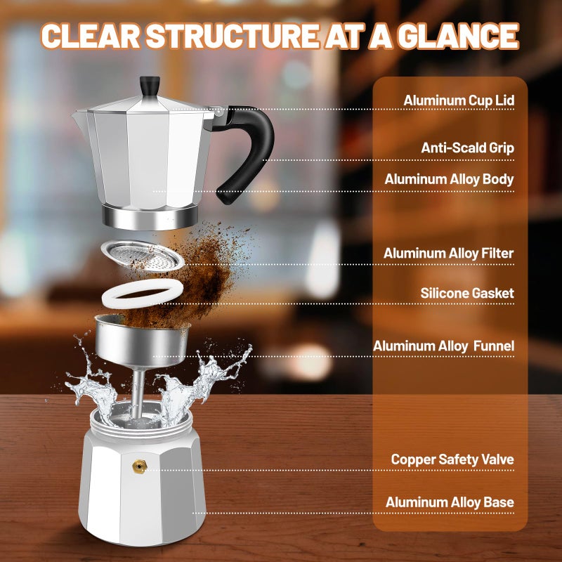 DITOSH 6 Cup Aluminum Espresso Stovetop Moka Pot Express Coffee Maker Percolator Italian Classic Mocha Coffee Machine for Italian and Cuban Cafe Brewing for Home & Camping 300ml 10oz - Image 3