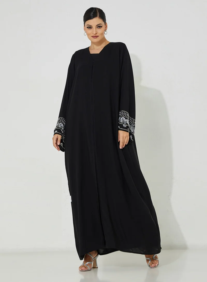 Rosette Abaya Abaya Wide Pearl Sleeve