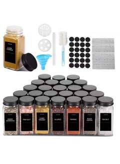 Laseta 24 Glass Spice Jars with w/40 Labels Stickers-4oz Empty Square Spice Containers,24 Shaker Lids and Airtight Metal Caps, Silicone Collapsible Funnel & Brush Included  - Image 1