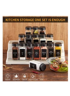 Laseta 24 Glass Spice Jars with w/40 Labels Stickers-4oz Empty Square Spice Containers,24 Shaker Lids and Airtight Metal Caps, Silicone Collapsible Funnel & Brush Included  - Image 2