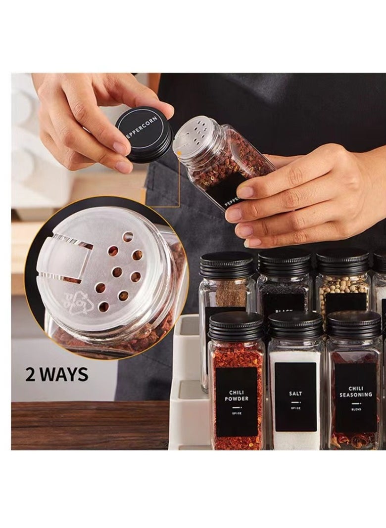 Laseta - 24 Glass Spice Jars with w/40 Labels Stickers-4oz Empty Square Spice Containers,24 Shaker Lids and Airtight Metal Caps, Silicone Collapsible Funnel & Brush Included - Image 1