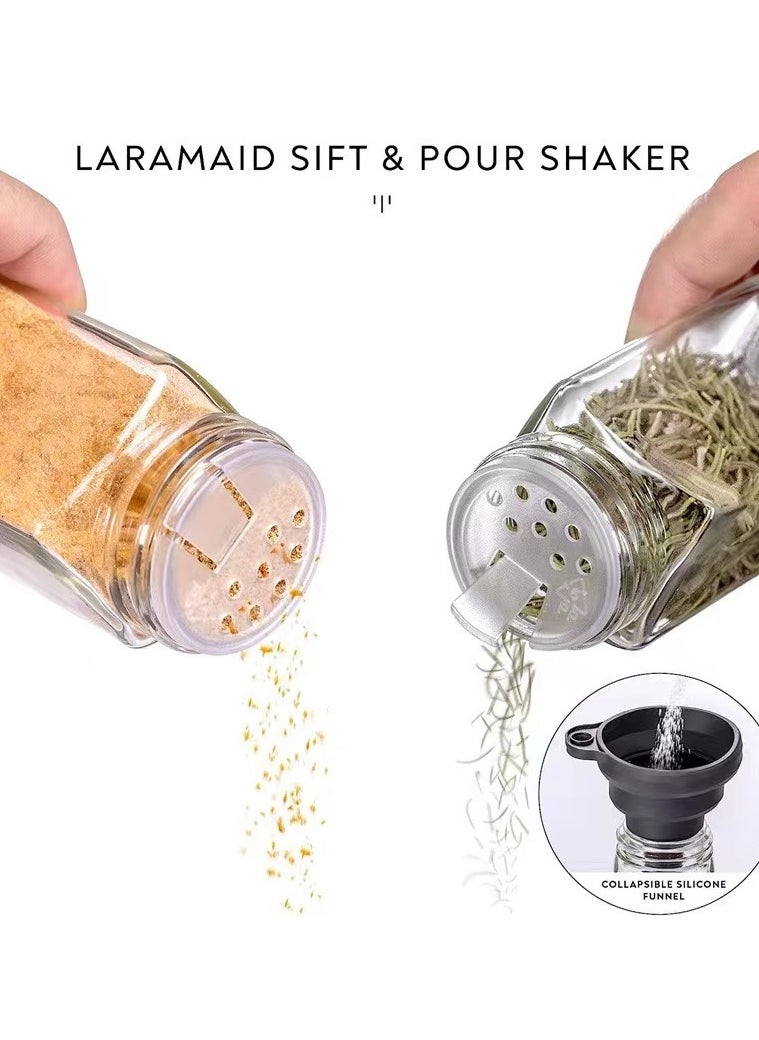 Laseta - 24 Glass Spice Jars with w/40 Labels Stickers-4oz Empty Square Spice Containers,24 Shaker Lids and Airtight Metal Caps, Silicone Collapsible Funnel & Brush Included - Image 1