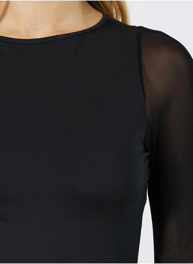 Styli Mesh Insert Bell Sleeves Bodysuit