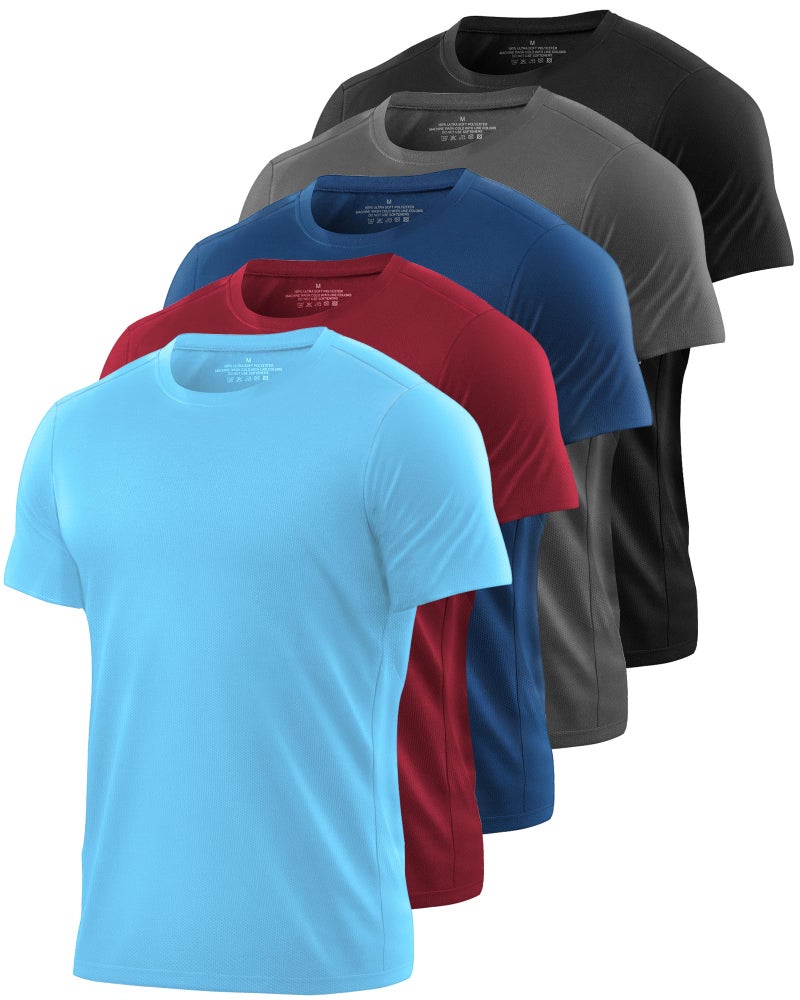 Kinglaman Mesh Workout Shirts for Men Dry Fit Gym Shirts Quick Dry Athletic Short Sleeve Sports T-Shirt Moisture Wicking 1 Black 1 Gray 1 Blue 1 Light Blue 1 Wine XX-Large - Image 1