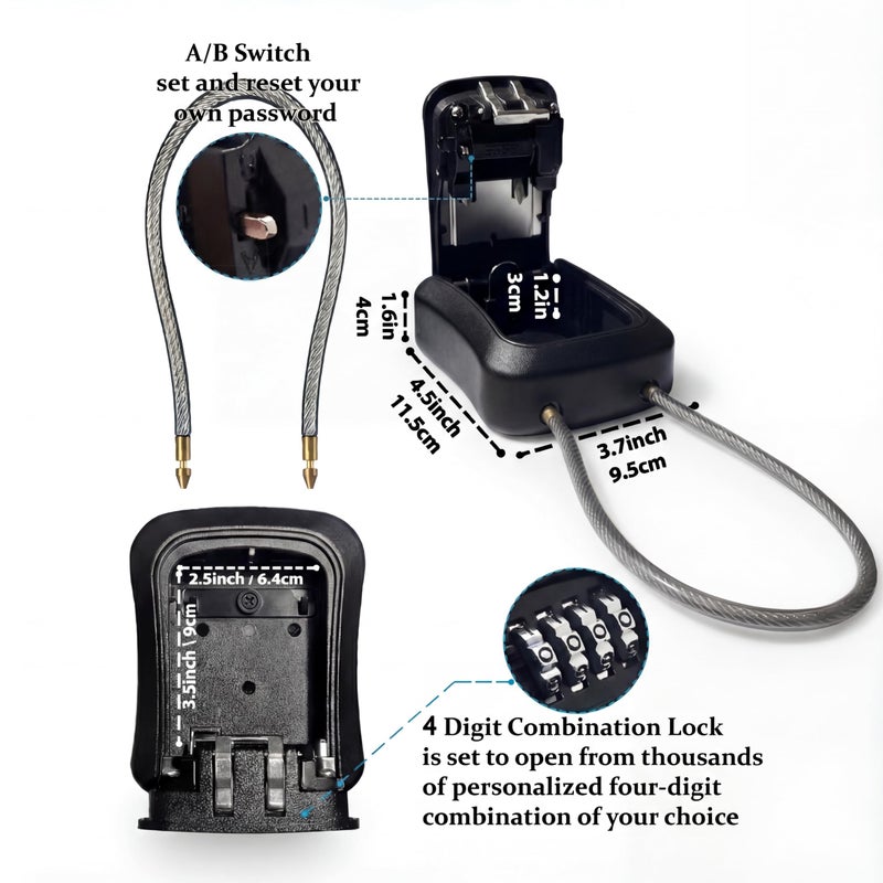 Iron LockÂ® Key Lock Box Portable with Cable Shackle & Wall Mount â€“ Waterproof Metal Lock Box for Keys with 4-Digit Combination & Resettable Code â€“ Indoor/Outdoor Key Safe (Black, Medium) - Image 4