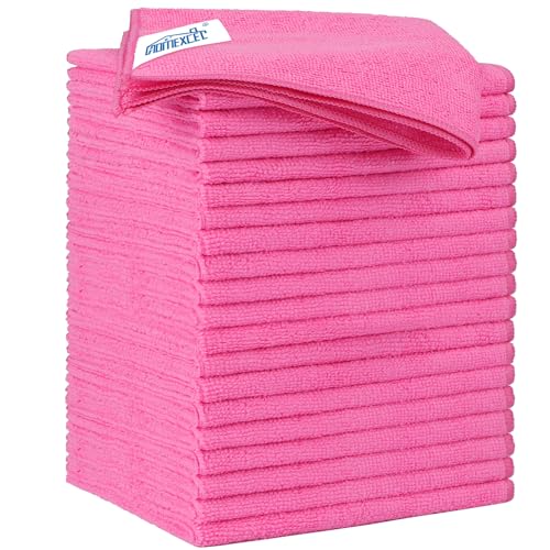 HOMEXCEL Microfiber Cleaning Cloth 20 Pack 115 x 115 Inch Microfiber Towels for Cars Ultra Absorbent Cleaning Rags Lint Free Cleaning Towels for Household Kitchen Window Car Pink - Image 1