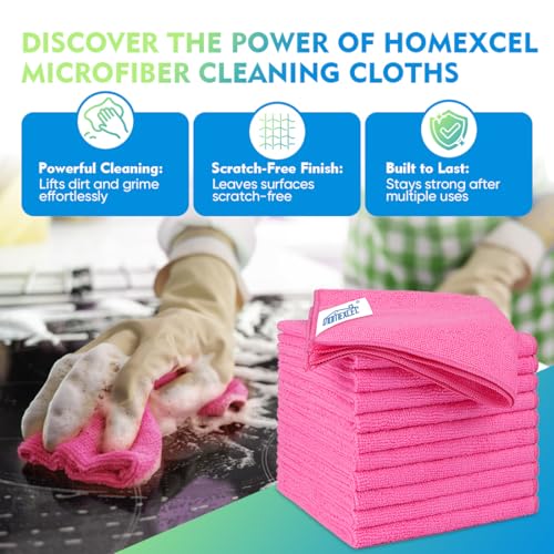 HOMEXCEL Microfiber Cleaning Cloth 20 Pack 115 x 115 Inch Microfiber Towels for Cars Ultra Absorbent Cleaning Rags Lint Free Cleaning Towels for Household Kitchen Window Car Pink - Image 3