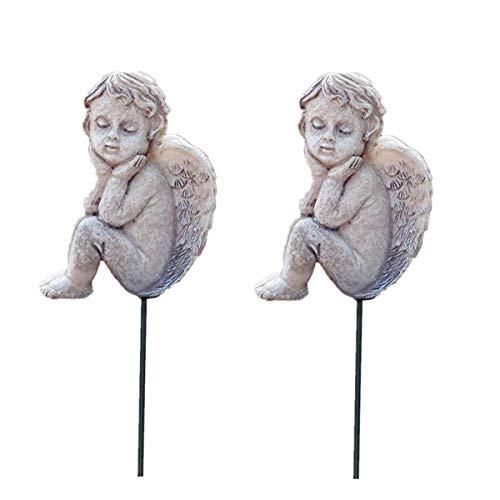 MUAMAX Decorative Angel Garden Stakes 2 Pack Miniature Angel Fairy Garden Angel Ornaments Small Angel Memorial Statue Fairy Garden Accessories - Image 1