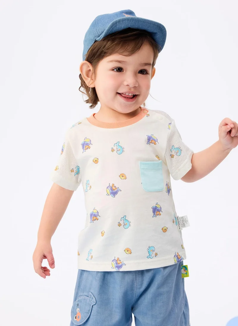بالابالا Baby Boy Round v-neck short-sleeved T-shirt