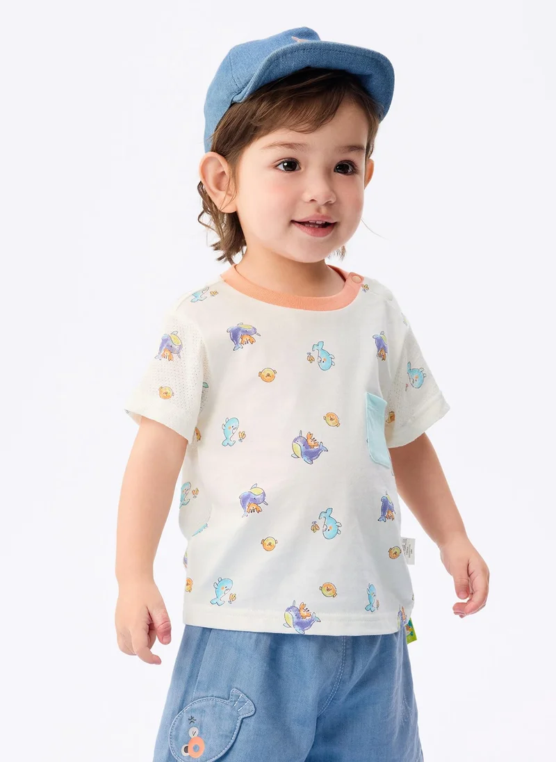 بالابالا Baby Boy Round v-neck short-sleeved T-shirt