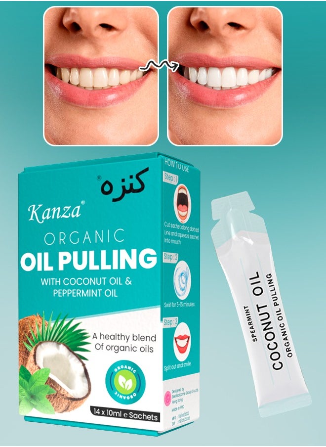 Kanza - Natural Coconut Oil Pulling Mouthwash Sachets 14 Pieces 10ml Each Teeth Whitening & Reducing Bad Breath Coconut Pulling Oil for Oral Health Reduce Bad Mouth Odor Cavity & Gums Sensitivity Unisex - Image 1