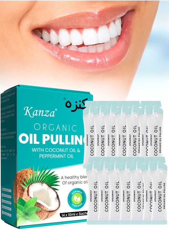 Kanza - Natural Coconut Oil Pulling Mouthwash Sachets 14 Pieces 10ml Each Teeth Whitening & Reducing Bad Breath Coconut Pulling Oil for Oral Health Reduce Bad Mouth Odor Cavity & Gums Sensitivity Unisex - Image 1