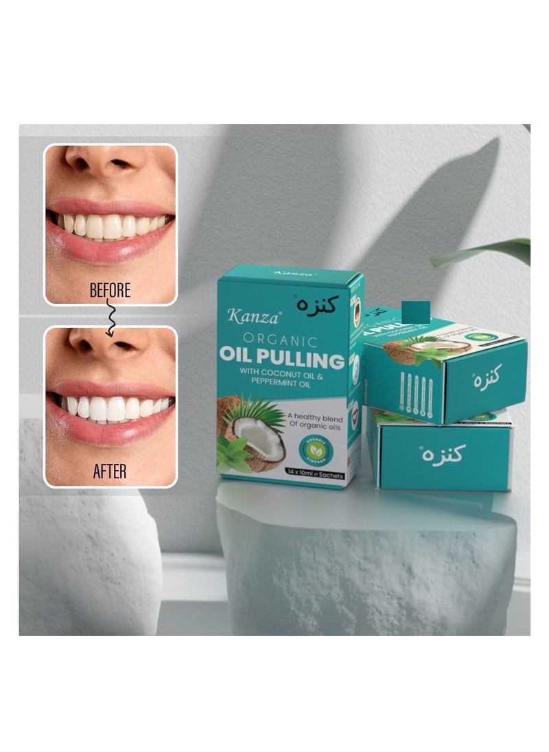 Kanza - Natural Coconut Oil Pulling Mouthwash Sachets 14 Pieces 10ml Each Teeth Whitening & Reducing Bad Breath Coconut Pulling Oil for Oral Health Reduce Bad Mouth Odor Cavity & Gums Sensitivity Unisex - Image 1