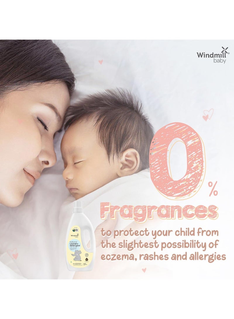 WINDMILL baby Hypoallergenic & Sensitive Laundry Detergent, USDA Certified Natural, for Newborns and Sensitive Skin, Powered by Bio-Enzymes, Fragrance Free - 900ml - Image 3