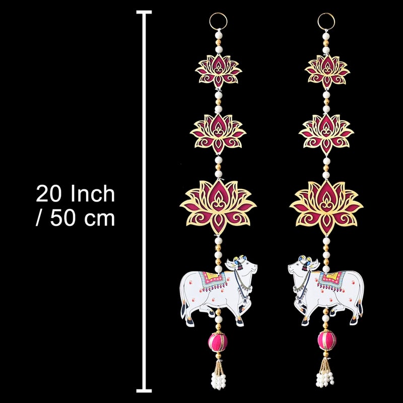 Saugat Traders Pichwai Cow with Lotus Wall Hanging for Home Decor - Pooja Room - Main Door - Floral Wall Hanging for Main Door Entrance - Traditional Wall Hanging Set (Pair of 2) - Image 3