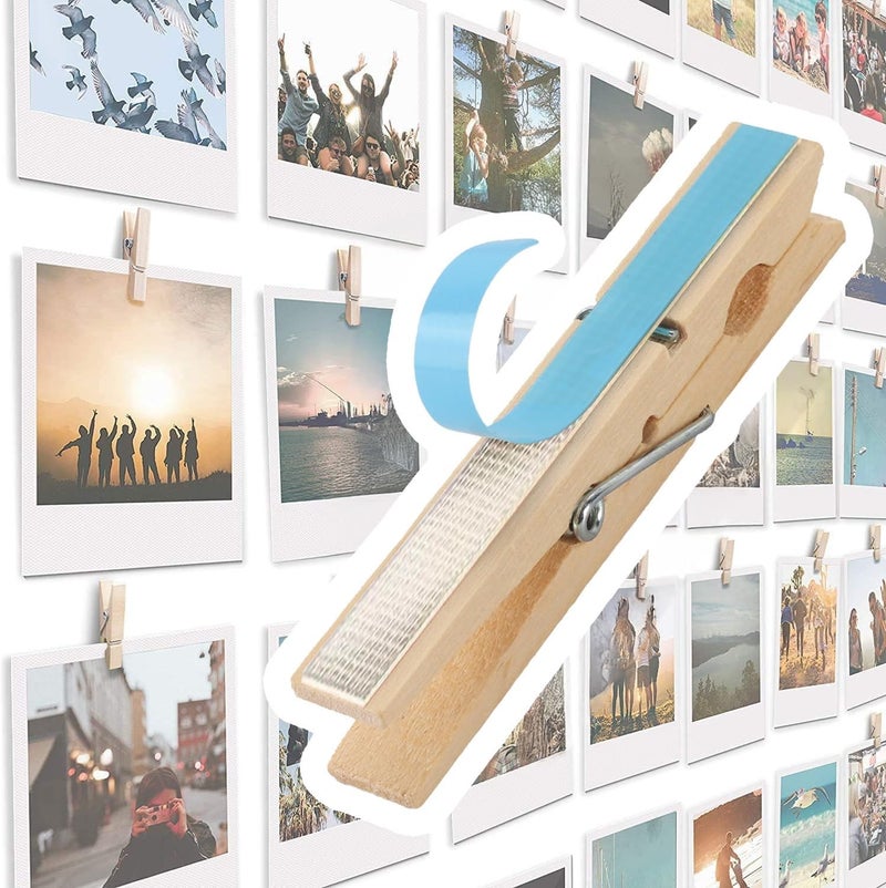 Toros 20 Pack Wood Photo Clips with Adhesive Layer 2.8'' for Wall, Art Holder, Mood Wall, Picture Holder, Poster Hanger, Dorm Room Decor, Photos Display - Image 1