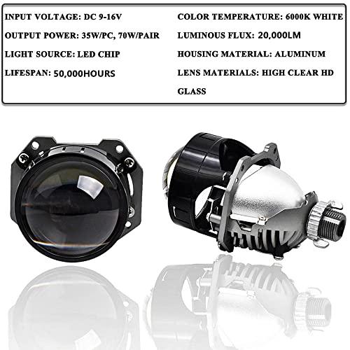 YUFANYA 2.5inch Bi Projector Lens,Car Headlight Retrofit Kit with Hi/Lo Beam,70W 20,000LM 6000K White,Focus Beam with Sharp Cut off Line No Blind Oncoming Car Upgrade Bi-Xenon Projector Lens - Image 3