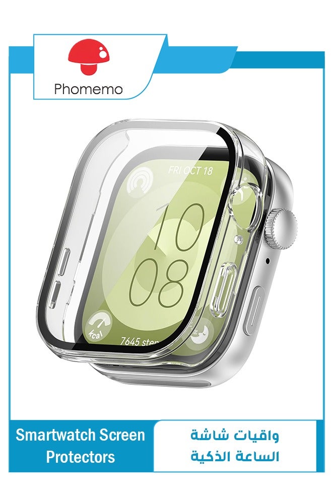 phomemo Huawei Watch Fit 3 Case Hard PC Case with Tempered Glass Screen Protectors Full Protective Cover(Clear) - Image 1