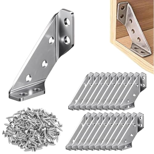 Gozaqe Corner Connectors,20Pcs Stainless Steel Heavy Duty Furniture Corner Connector,2MM Thickness,Suitable for Reinforcing Wooden Cabinets,Shelves,Tables,Chairs,Etc (with 120Pcs Screws) - Image 1