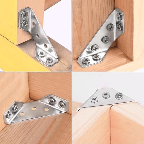 Gozaqe Corner Connectors,20Pcs Stainless Steel Heavy Duty Furniture Corner Connector,2MM Thickness,Suitable for Reinforcing Wooden Cabinets,Shelves,Tables,Chairs,Etc (with 120Pcs Screws) - Image 3