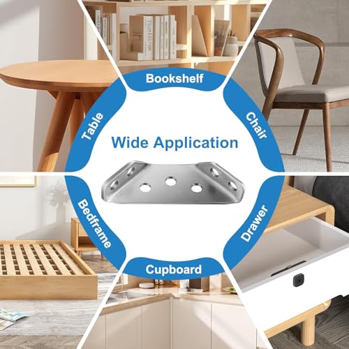 Gozaqe Corner Connectors,20Pcs Stainless Steel Heavy Duty Furniture Corner Connector,2MM Thickness,Suitable for Reinforcing Wooden Cabinets,Shelves,Tables,Chairs,Etc (with 120Pcs Screws) - Image 4