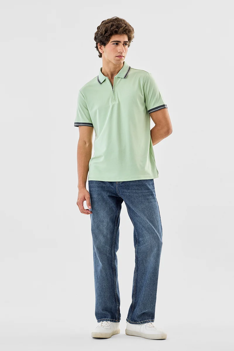 SNITCH Mint Solid Half Sleeve Slim Fit Casual T-Shirt