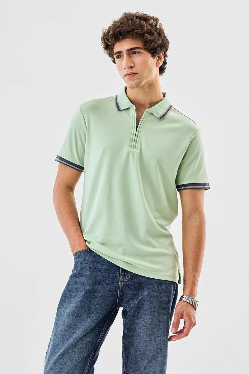 SNITCH Mint Solid Half Sleeve Slim Fit Casual T-Shirt