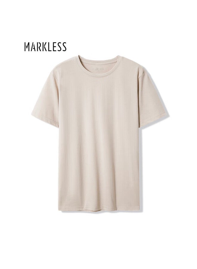 Markless men's Pure Cotton Skin-friendly T-shirt Solid Color Short Sleeve Undershirt 5630 Milk Tea Apricot XL - Image 3