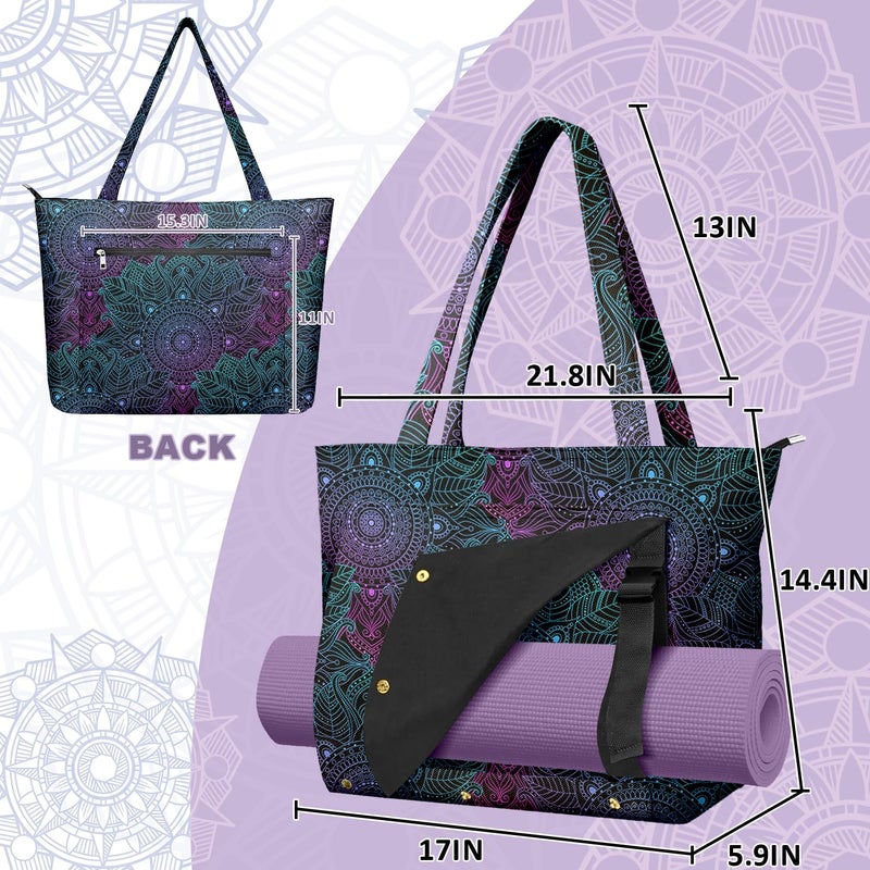 Adalore Women's Yoga Bag Carrier Carryall Canvas Tote Colorful Mandala Pattern Yoga Mat Bags Carrier - Large Mat Pocket Fitness Tote for Pilates, Gym, Travel, Office & Beach - Image 3
