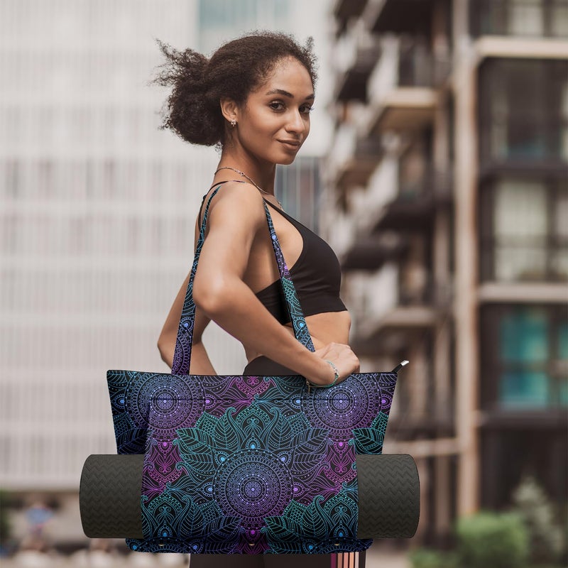 Adalore Women's Yoga Bag Carrier Carryall Canvas Tote Colorful Mandala Pattern Yoga Mat Bags Carrier - Large Mat Pocket Fitness Tote for Pilates, Gym, Travel, Office & Beach - Image 5