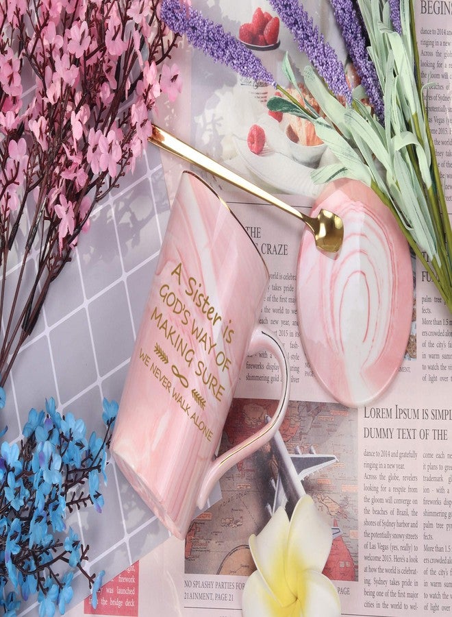 Toshiy Pink Coffee Mug With Box, Spoon, Coaster - 'A Sister Is God's Way of Making Sure We Never Walk Alone' - 14 Ounce Cup, Birthday Gifts for Sister In Law, Brother, Sis - Image 2