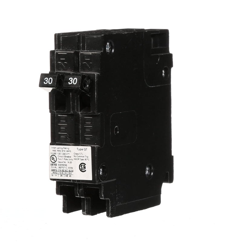 Siemens Q3030 Two 30Amp Single Pole 120Volt Circuit Breaker - Image 1